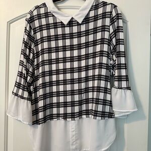 Elle Black and White Checkered Blouse